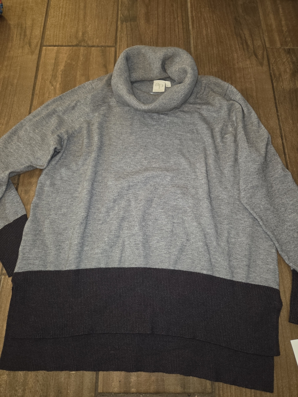 Adyson Parker Two-Tone Gray and Charcoal Turtleneck Sweater